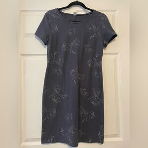 Women’s Short Sleeve Floral Print Dress - Grayish Blue
